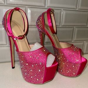 NEW Barbie Pink Rhinestone Platform Heels
